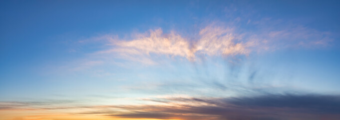 Beautiful Panoramic View of colorful cloudscape during a sunny morning sunrise. Taken in Vancouver, British Columbia, Canada.