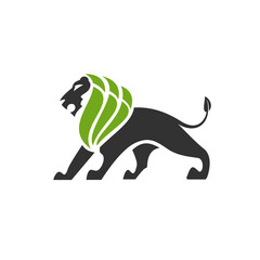 simple abstract heraldic lion with 3 i letter shaped mane vector icon © RickyBays