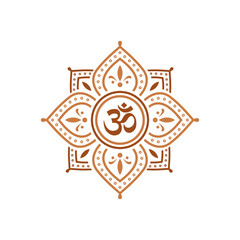vintage thin line lotus shaped mandala with ohm sanskrit lettering vector icon
