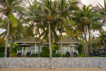 Fototapeta na wymiar exterior of beach front bungalow for rent of seaside resort and hotel