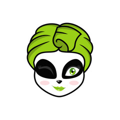 playful female panda cartoon with towel on her head vector icon