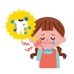 虫歯になっているこどものイラスト素材