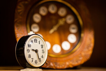 Old wooden clocks on the table