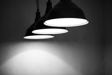 Hanging lamps in the loft interior