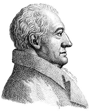 Portrait of Johann Wolfgang von Goethe - a German writer and statesman. Illustration of the 19th century. White background.