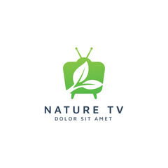 television and leaf negative space logo design