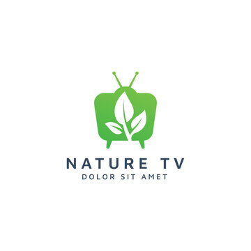 television and leaf negative space logo design