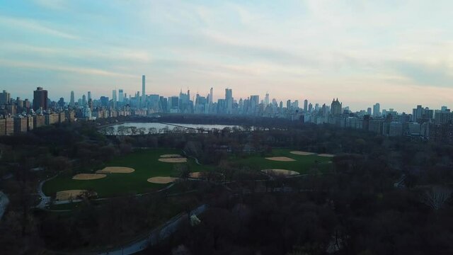 Aerial View of Central Park and Manhattan During Twilight Hours  