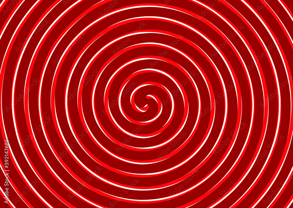 Poster abstract geometric background with concentric circles converging in the center. red and white spiral