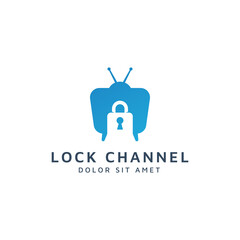 television and lock negative space logo design