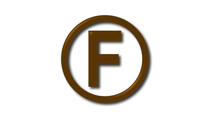 New brown dark shiny F 3d letter logo on white background