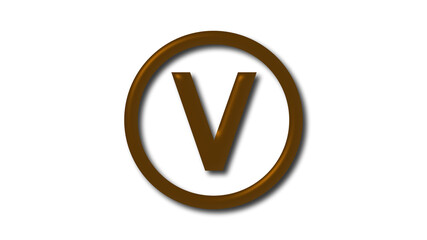 Amazing brown dark shiny V 3d letter logo on white background, Letter logo