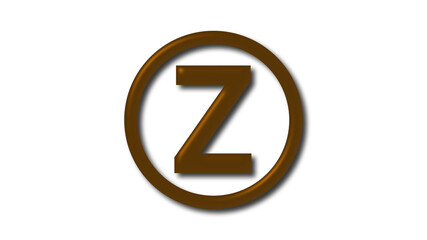 Brown dark shiny Z 3d letter logo on white background, Letter logo