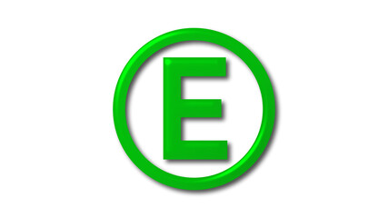 E 3d letter logo on white background, Green shiny 3d letter logo