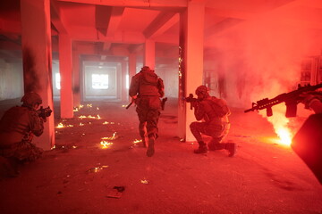 Fototapeta na wymiar military troops in action urban environment