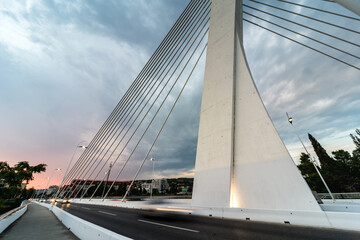 Fototapeta na wymiar Architectural details of Millennium Bridge at sunset,Podgorica,Montenegro.