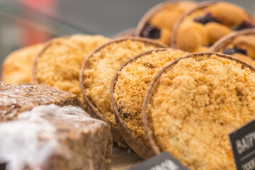 fresh biscuits stuffed in a bakery