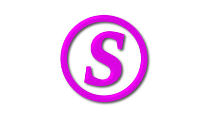S pink shiny 3d letter logo on white background, 3d letter logo
