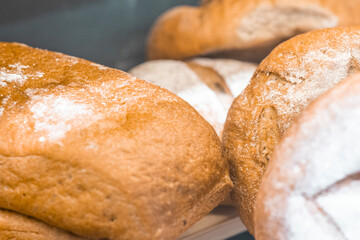 freshly baked bread on a bakery shelf