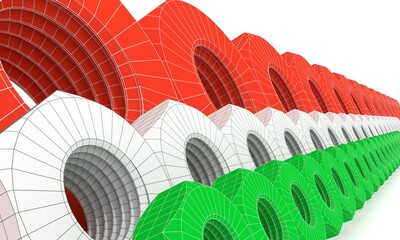 Nut wireframe models. Service and repair relative image. 3D rendering. Flag of Hungary