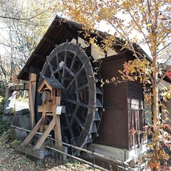 日本の蕎麦屋さんにある水車の風景