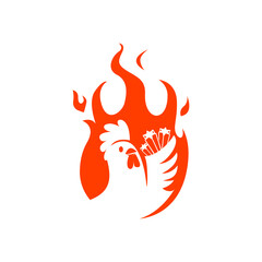 playful flaming chicken churros restaurant cartoon mascot vector illustration