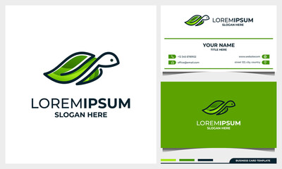 turtle logo design template with nature leaf concept and business card template