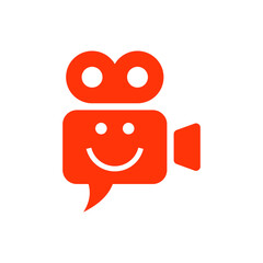 simple playful movie camera with smiley face vector icon