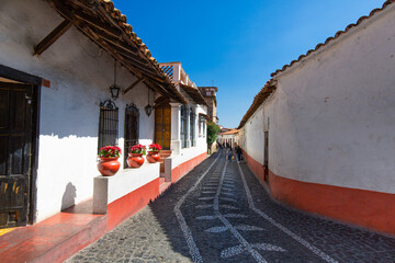 Mexico, Scenic Taxco cobblestone streets in historic city center near Santa Prisca church © eskystudio