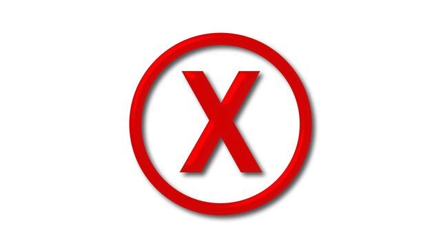 Red shiny X 3d letter logo on white background, 3d letter logo