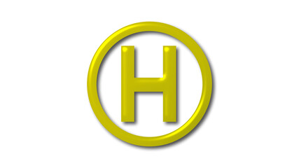 Yellow color shiny H 3d letter logo on white background, 3d letter logo