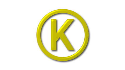 K 3d letter logo on white background, Yellow shiny 3d letter logo