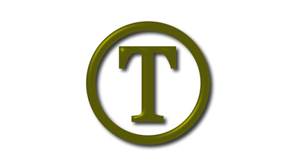 Yellow dark T letter logo on white background, 3d T letter logo