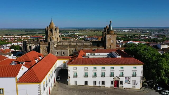 Aerial view of the Roman Temple in Evora, Portugal.