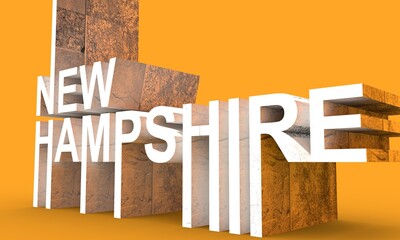 Image relative to USA travel. New Hampshire state name in geometry style design. Creative vintage typography poster concept. 3D rendering