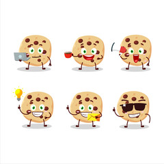 Chocolate chips cartoon character with various types of business emoticons