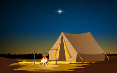 landscape of camping tent at on the mountain in sunset 