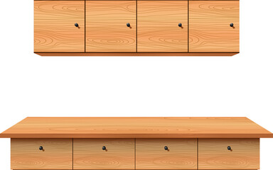 wooden counter and wooden cabinet  in the white kidchen