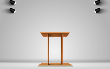 wooden announcement podium in the white studio room