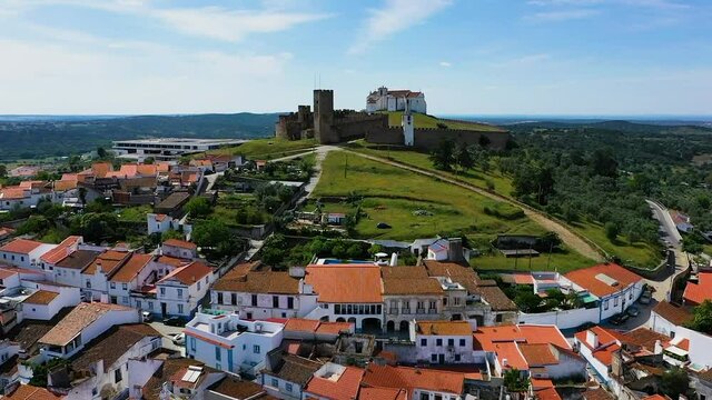 Aerial view of the circular castle in the town of Arraiolos , Portugal.