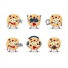 Chocolate chips cartoon character are playing games with various cute emoticons