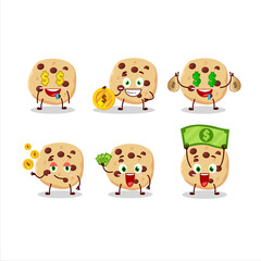 Chocolate chips cartoon character with cute emoticon bring money