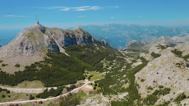 Aerial breathtaking view of the picturesque National park Lovcen, Kotor, Montenegro. 