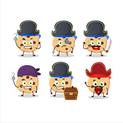 Cartoon character of chocolate chips with various pirates emoticons