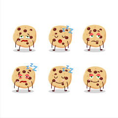 Cartoon character of chocolate chips with sleepy expression
