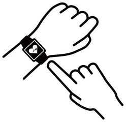 スマートウォッチを操作する様子のベクターイラスト　心拍数アイコン