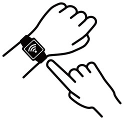 スマートウォッチを操作する様子のベクターイラスト　Wi-Fiアイコン