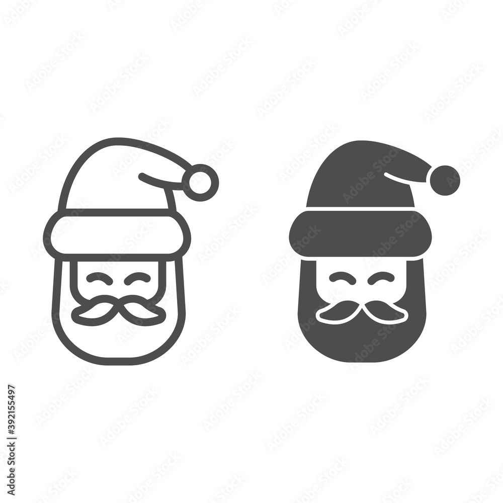 Poster santa claus head line and solid icon, christmas and new year concept, festive character with beard a