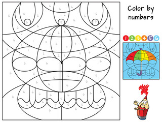 Umbrella. Color by numbers. Coloring book. Educational puzzle game for children. Cartoon vector illustration