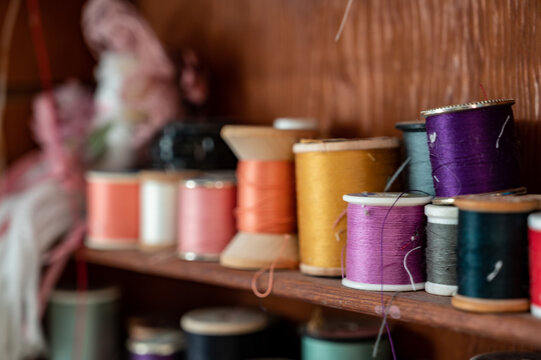 sewing storage room with multiple colors and types of thread